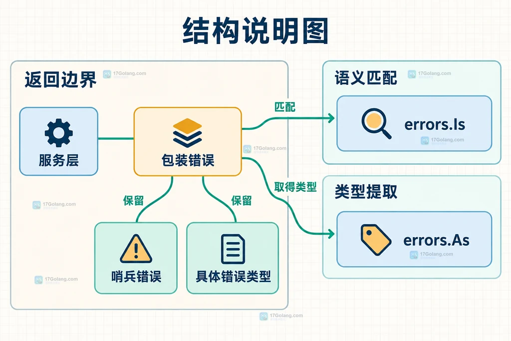 Go 服务层包装错误交给 errors.Is 和 errors.As 检查的静态关系