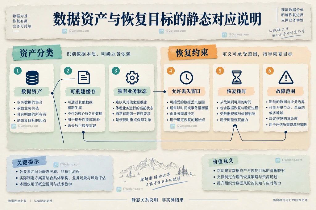 数据资产、可重建缓存与独有状态对应恢复约束的静态说明