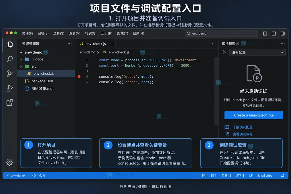 资源管理器演示文件与运行和调试入口的原创界面说明