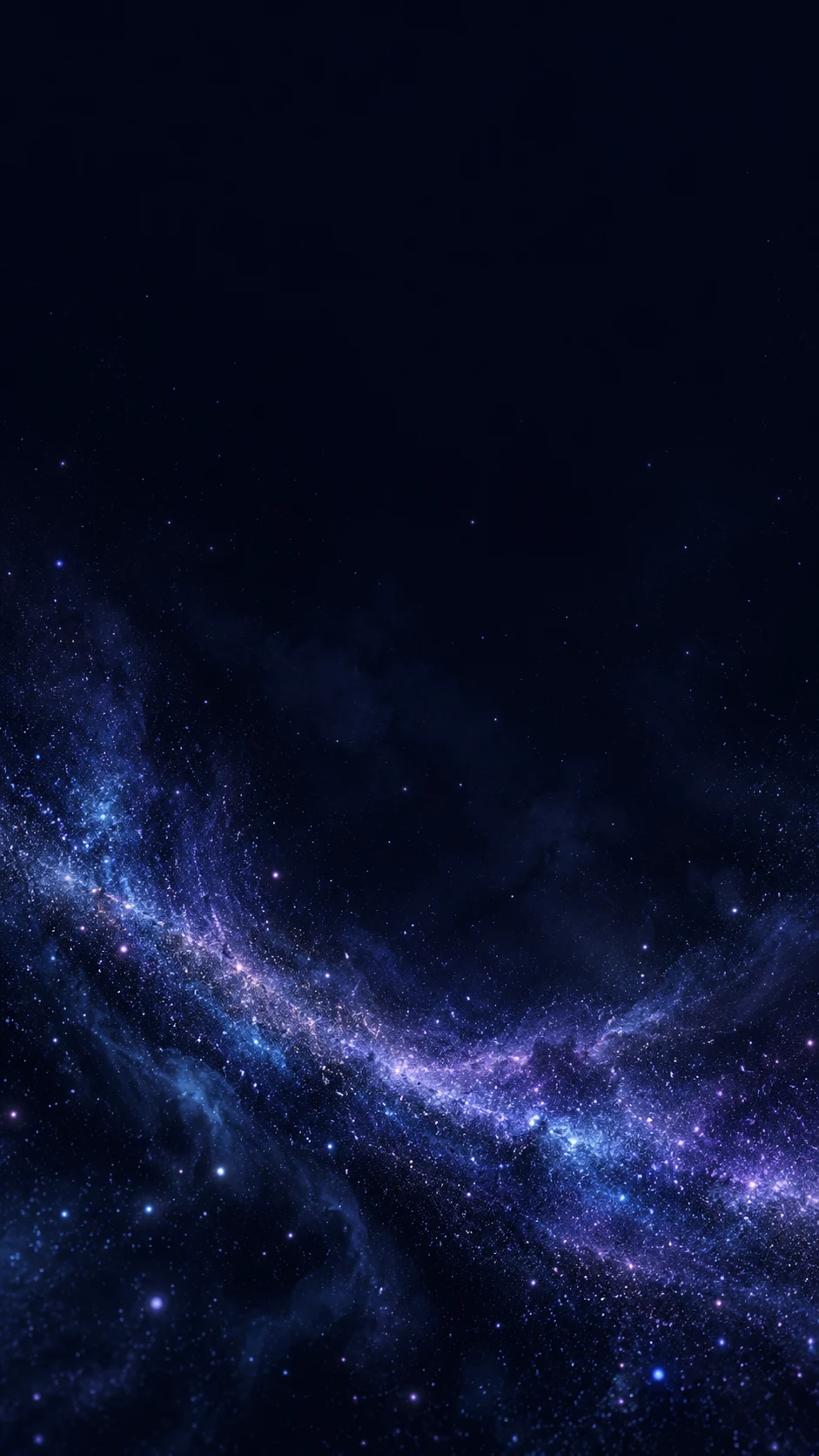 午夜靛蓝星尘手机壁纸,顶部留白,蓝紫星尘集中在下半部