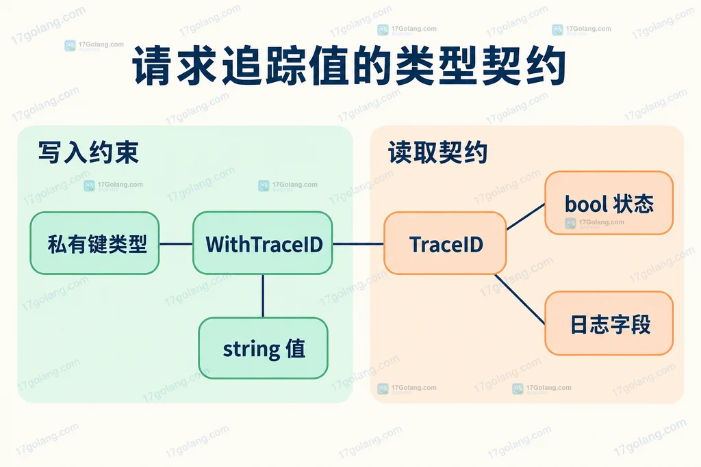 私有 Context 键与追踪标识类型化访问器的静态契约图