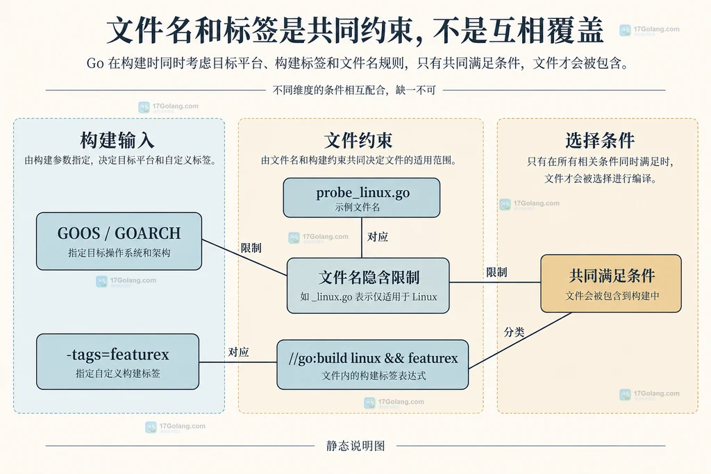 文件名约束与显式标签共同绑定构建目标和候选文件