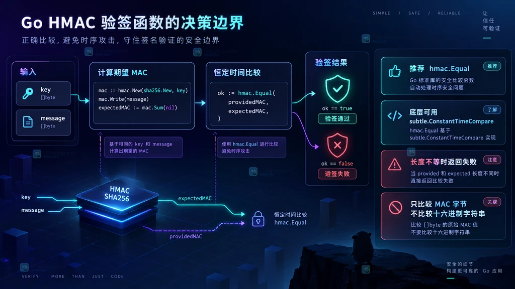 Go hmac.Equal 与 subtle.ConstantTimeCompare 的验签决策边界结构图