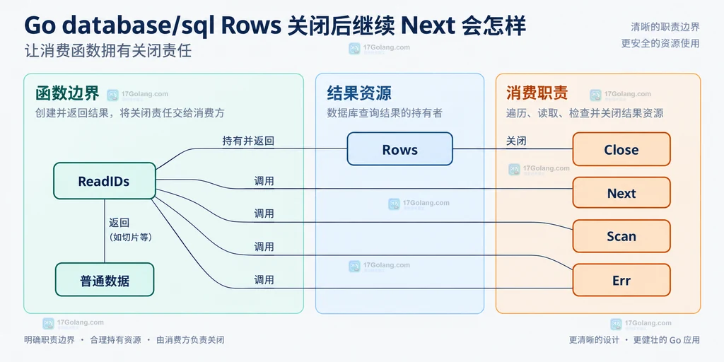 消费函数对结果集、字段读取、迭代错误和关闭的职责关系