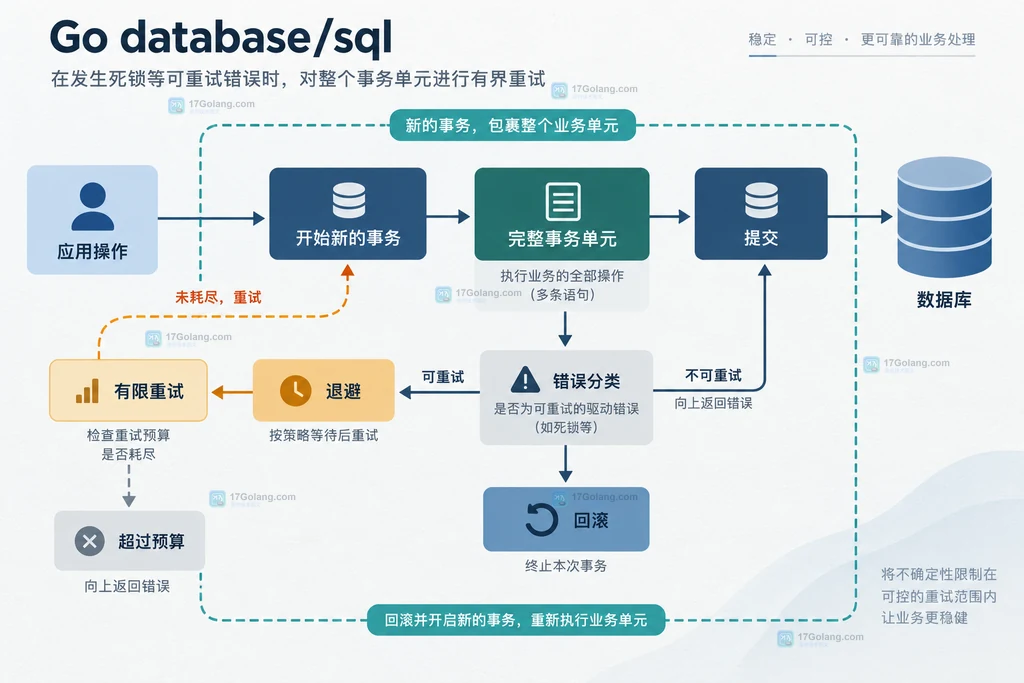 Go database/sql 完整事务单元、错误分类、回滚和有限重试之间的职责关系