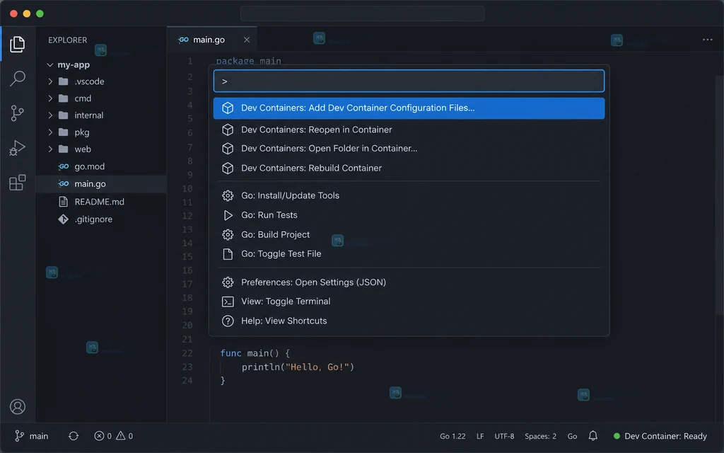 Dev Container 模板与 Features 选择状态的原创界面说明图