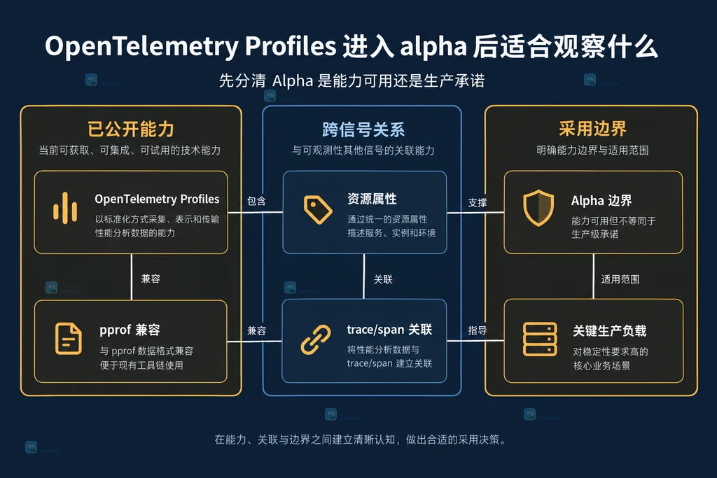 OpenTelemetry Profiles 的数据模型、跨信号关联与 Alpha 生产边界静态关系