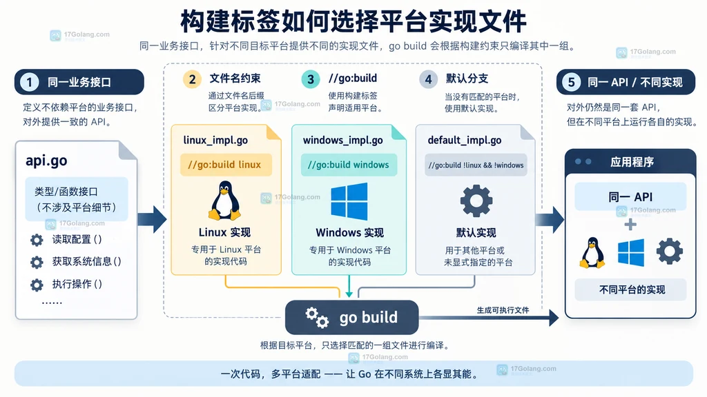 Go 构建标签选择不同平台实现文件的静态关系图
