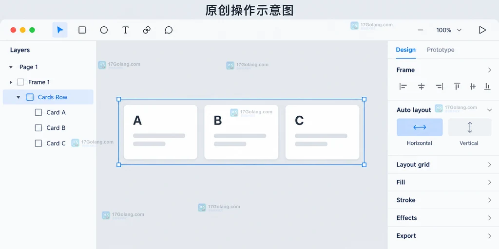 Cards Row父容器与横向Auto Layout设置的原创界面说明图