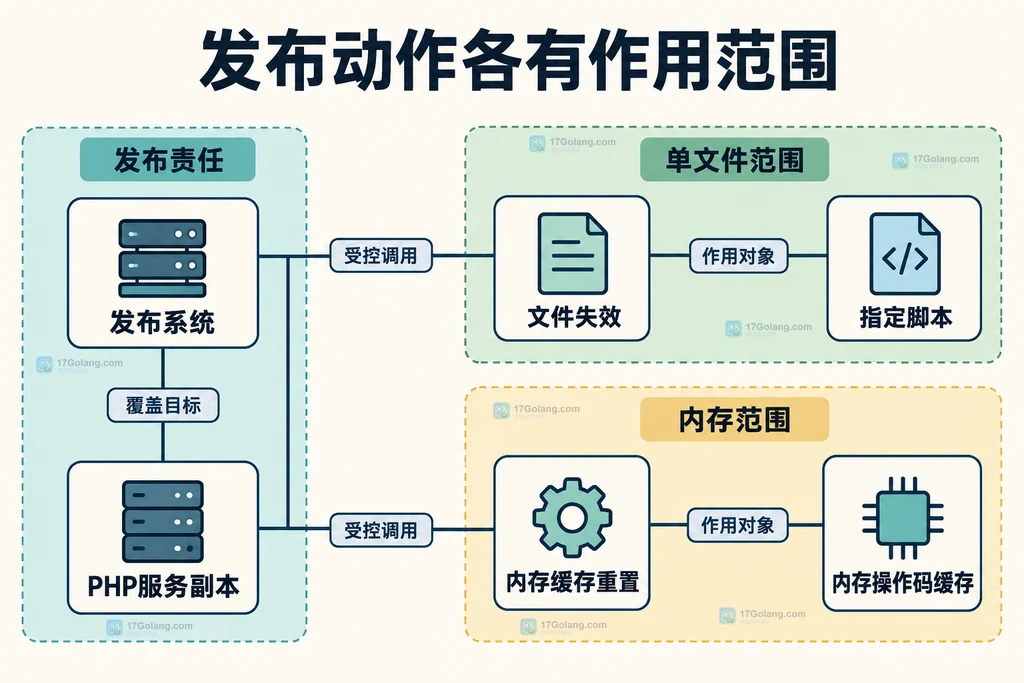 发布系统、文件失效、内存缓存重置和服务副本之间的关系