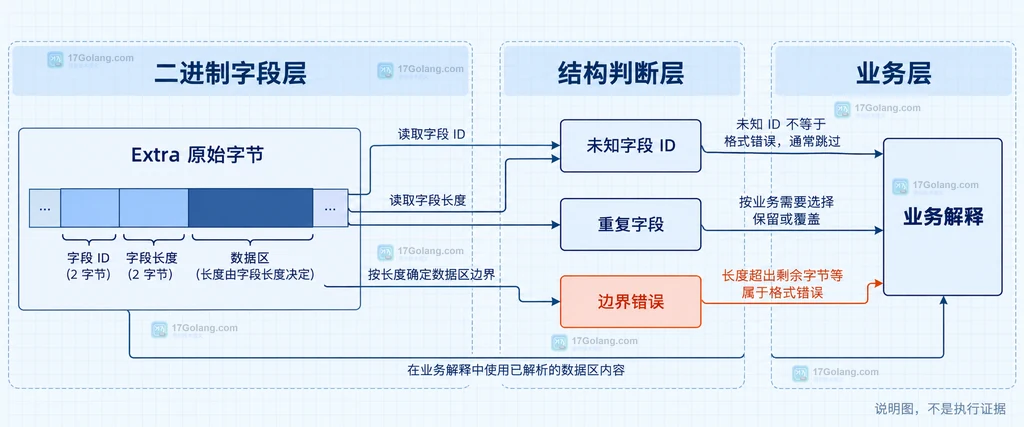 Extra字段解析器的边界、未知字段与业务解释静态关系图