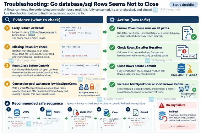 Go database/sql事务提交后 Rows 仍未关闭怎么办