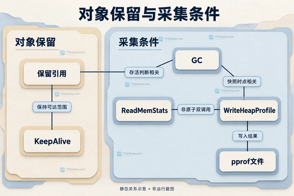 保留引用、GC与采集接口分成业务对象和采集条件两组，解释KeepAlive和快照输出
