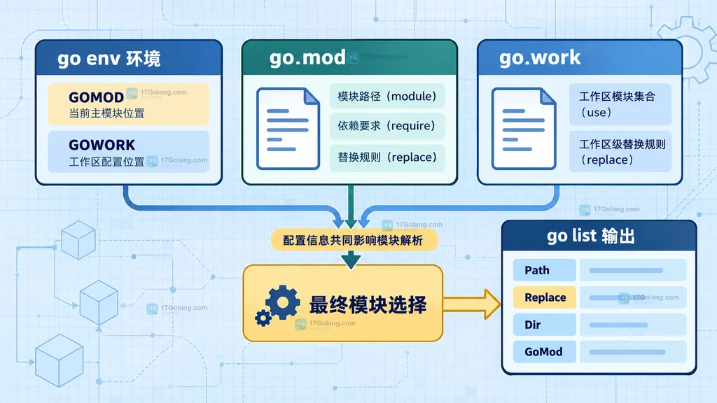 Go replace 模块身份与本地目录的关系说明图