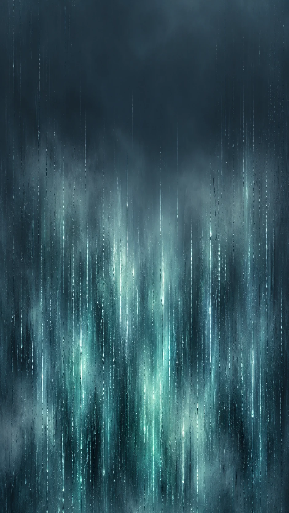 青灰色抽象雨幕手机壁纸,竖向光线位于画面中下部