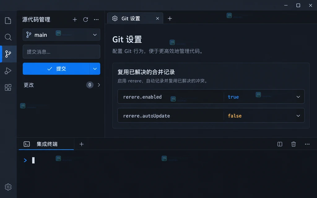 第二次合并中检查 rerere 自动应用结果的原创软件界面说明图