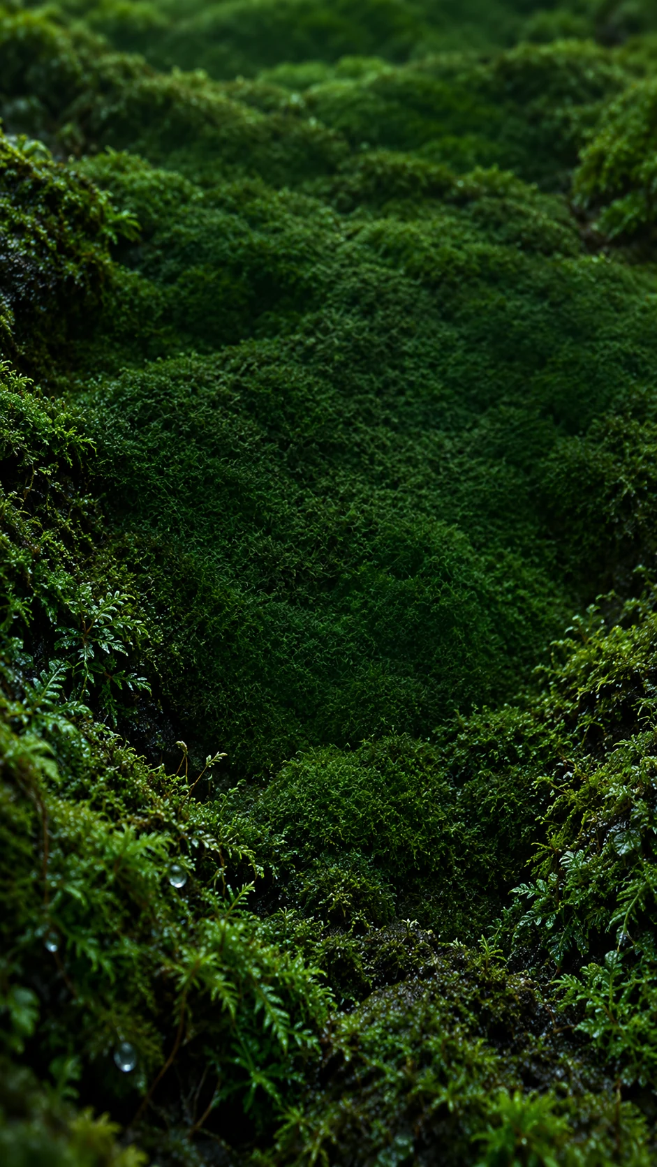 墨绿苔藓原创壁纸:颗粒收在边缘,中央保留柔暗面。
