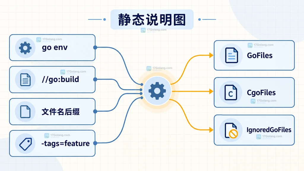 Go GOOS 和 GOARCH 与 linux_amd64、windows 文件名后缀共同决定 Included 与 Excluded 文件集合的静态说明图