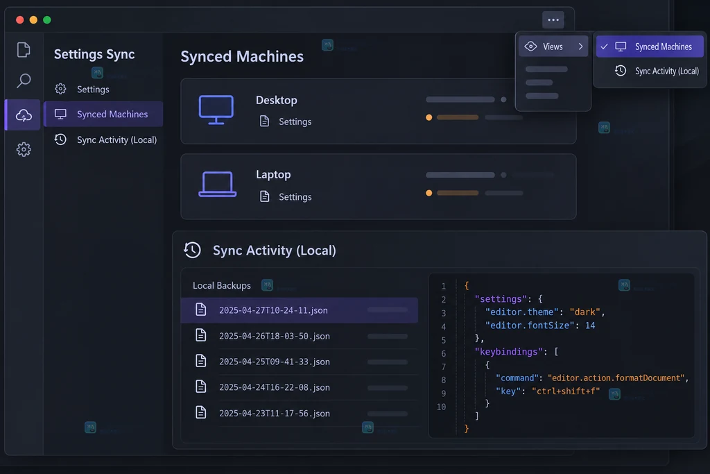 原创界面说明图：Synced Machines 与 Sync Activity Local 入口