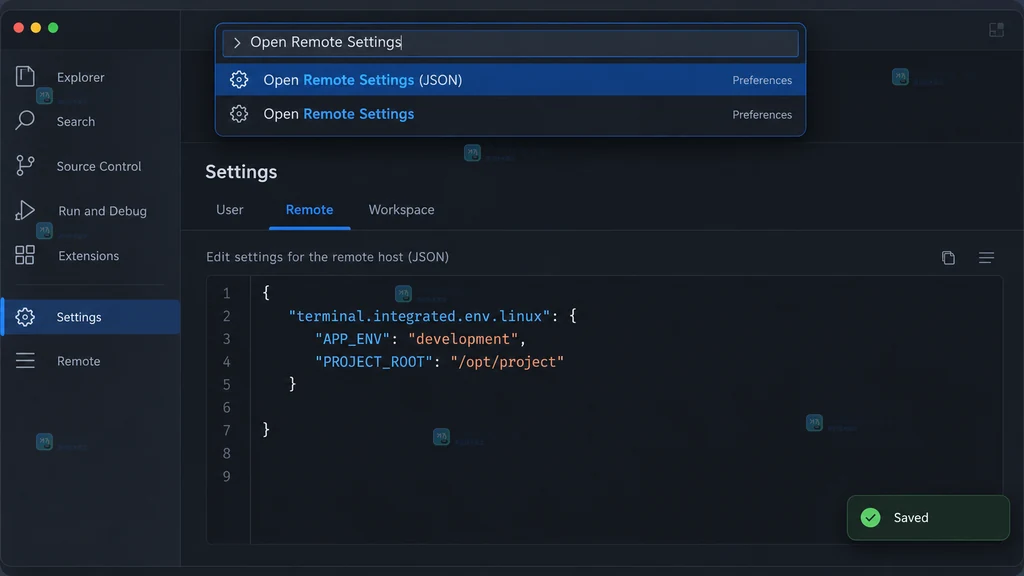 VS Code Remote SSH 远端设置中 terminal.integrated.env.linux 的原创界面说明图