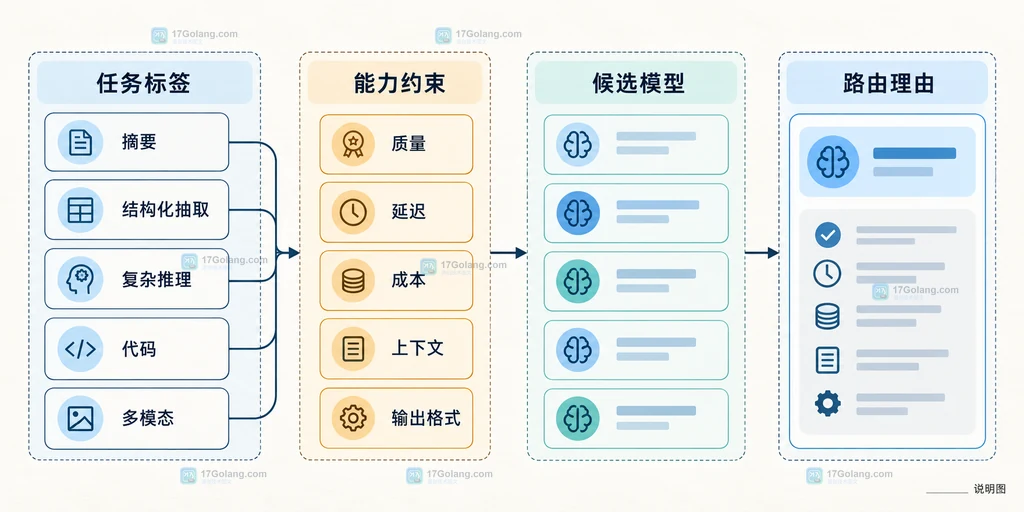 任务标签、能力约束与候选模型之间关系的结构说明图
