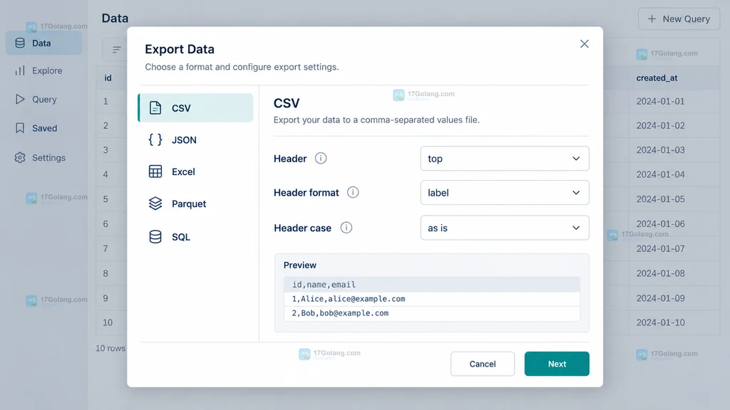 CSV 导出设置中的 Header、Header format 和 Header case 选项原创界面说明图