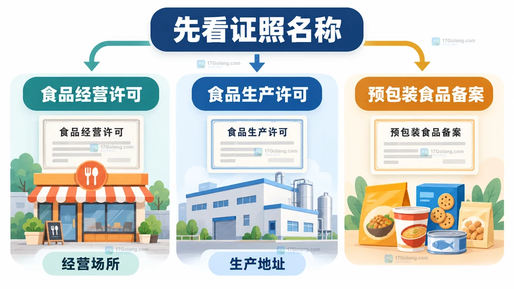 食品经营许可证与食品生产许可证查询对象区分的原创说明图