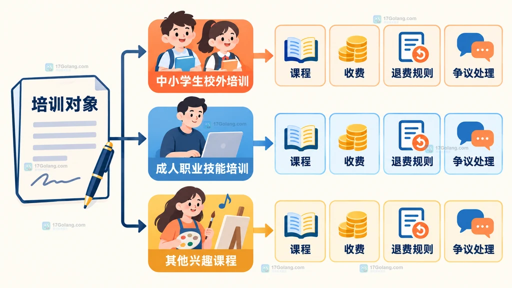 培训合同按培训对象、课程服务和适用规则分流的原创说明图