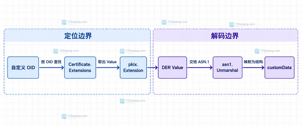 自定义 OID、DER Value 与 ASN.1 结构的静态关系说明图