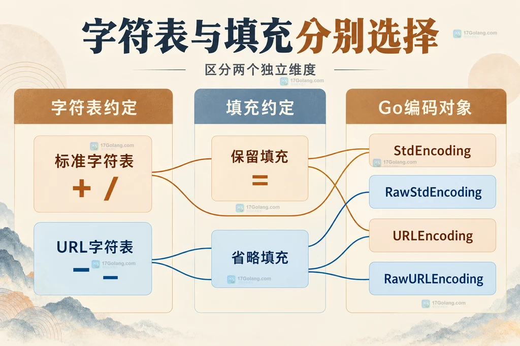 Base64 字符表与填充分别关联四个 Go 编码对象