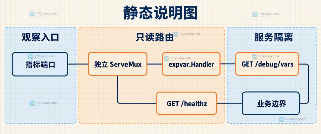 expvar Func、Var 接口与 JSON 只读指标的静态关系说明图