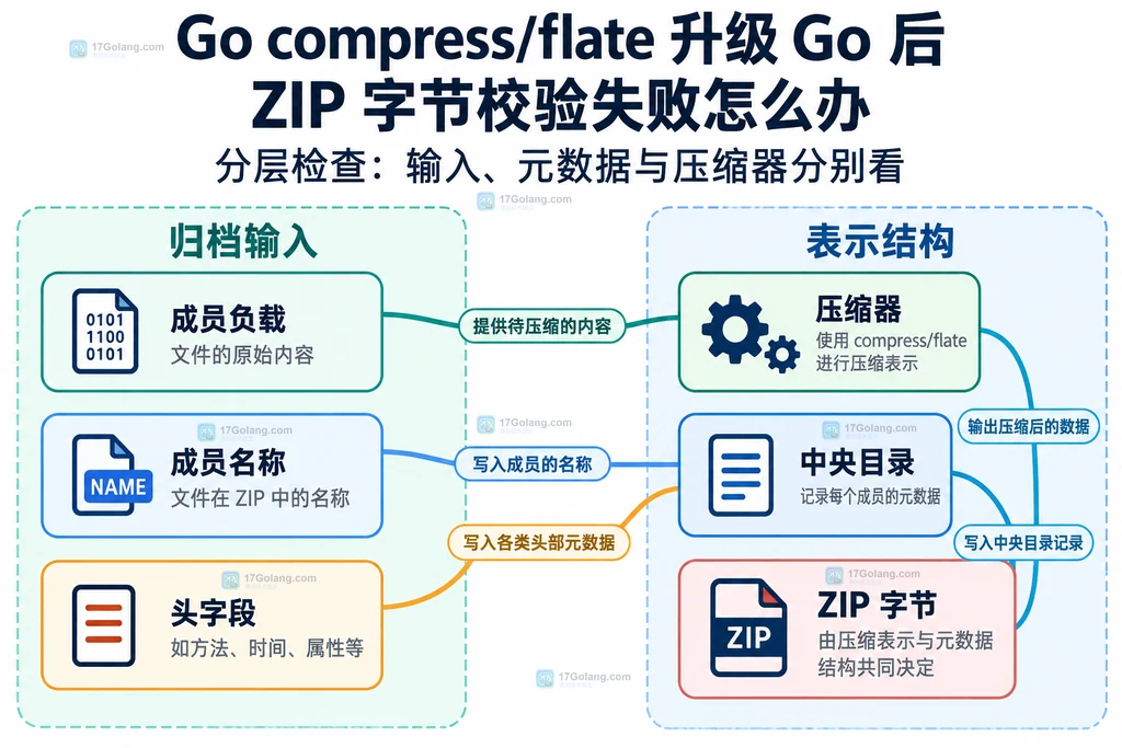 ZIP产物字节与压缩输入及头字段组成关系图