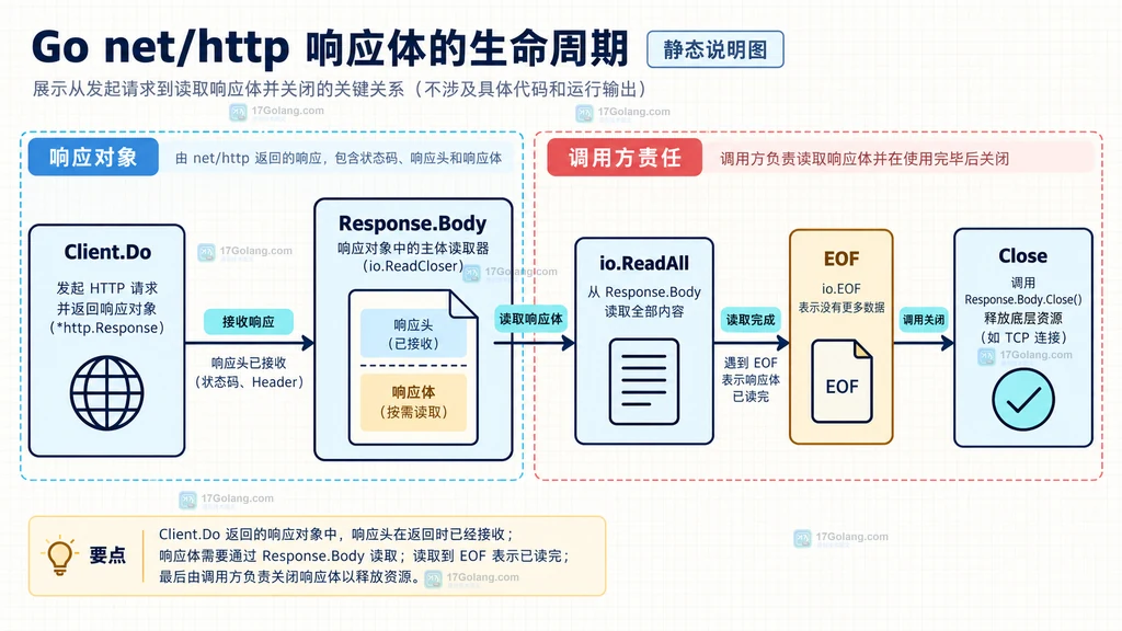 Go net/http 响应体从响应头到读取和关闭的静态结构说明图
