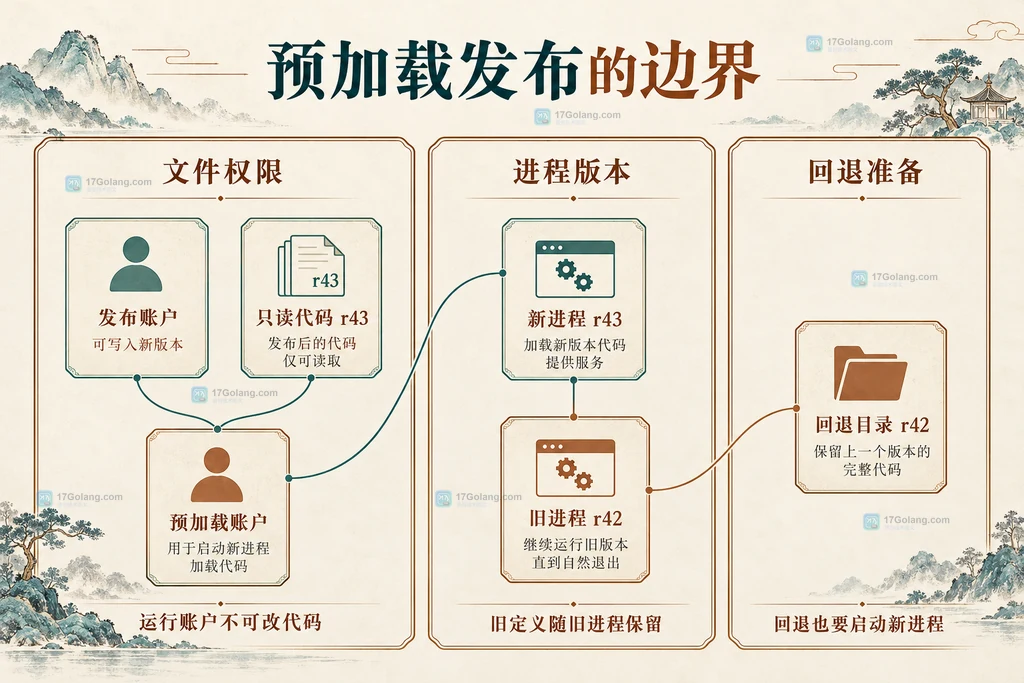 发布文件权限、进程版本与回退版本的静态分区图