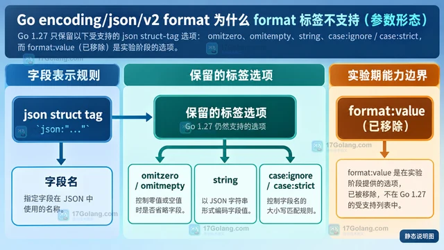 Go encoding/json/v2 format 为什么 format 标签不支持（参数形态）