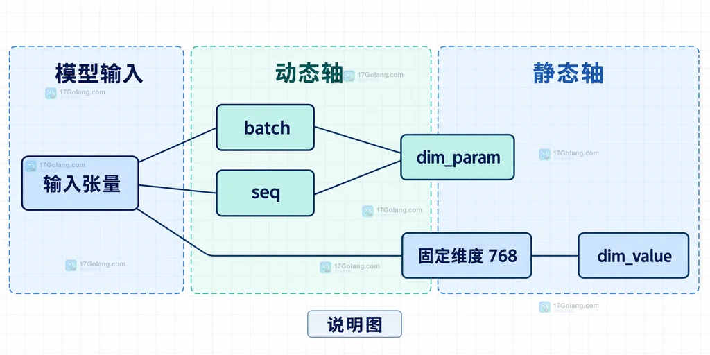 ONNX 输入张量中的 batch、seq 和 768 符号维度结构说明图