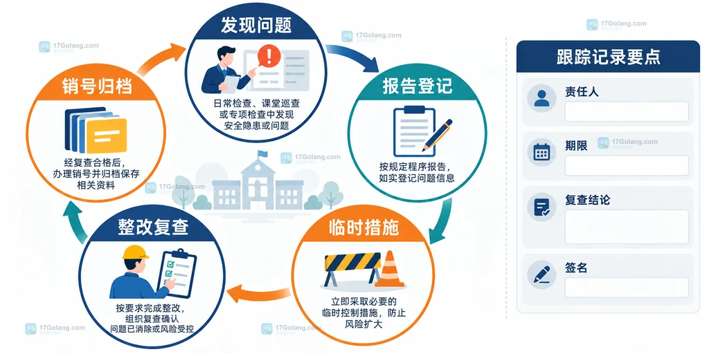 教育培训安全巡查隐患报告整改复查销号闭环关系图