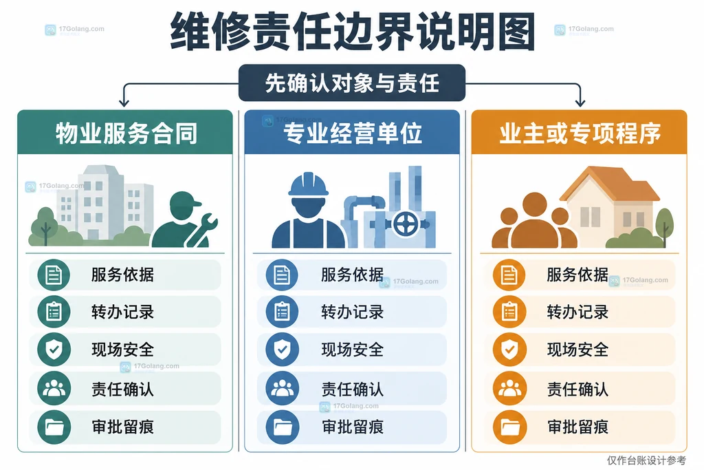 物业维修工单从报修来源到验收关闭的字段关系说明图