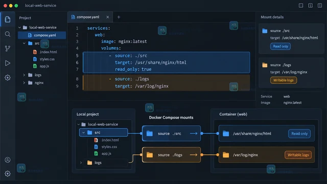 Docker Compose 怎样为开发服务挂载只读目录