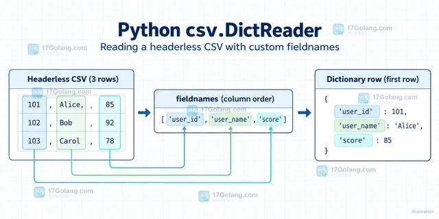Python csv.DictReader 自定义 fieldnames 读取无表头文件