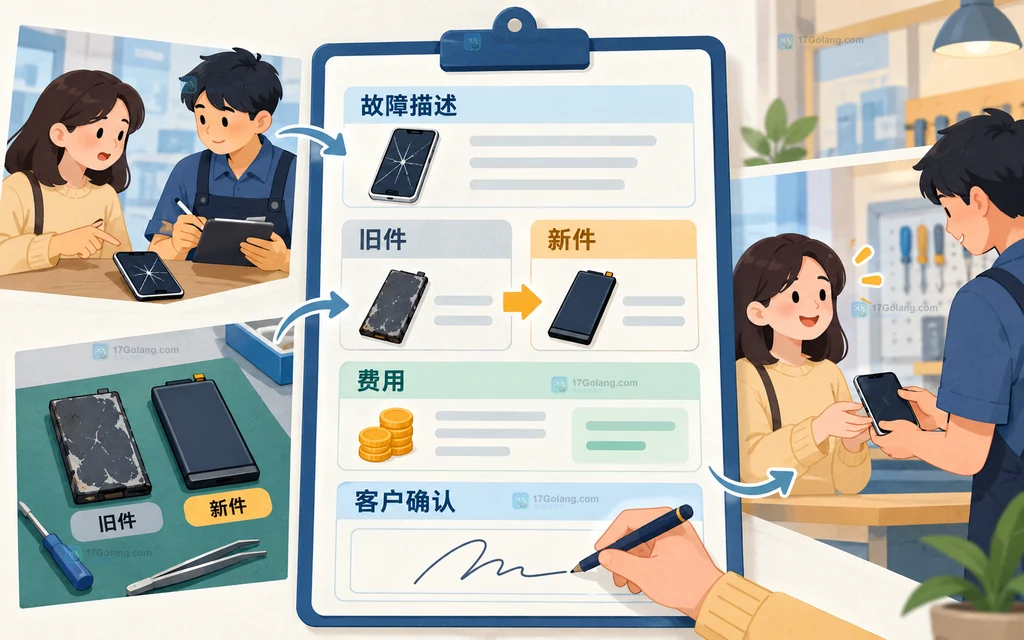 维修承诺、责任范围和返修记录相互关联的原创说明图
