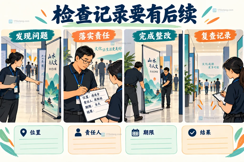 检查发现问题后落实责任、整改和复查的流程示意