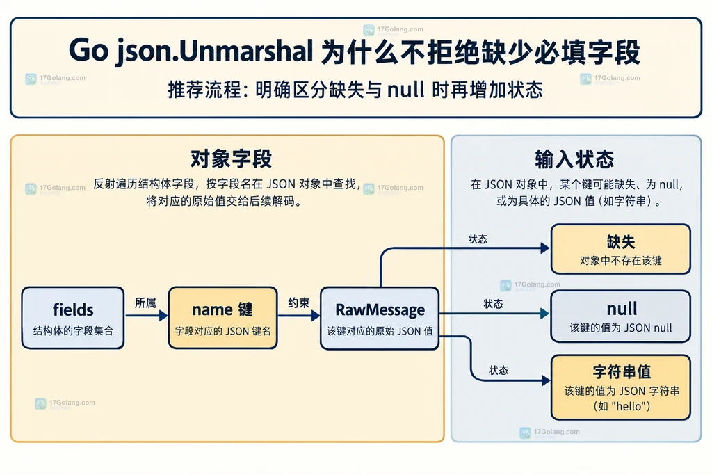 RawMessage 键存在状态与 null 和字段值的结构关系