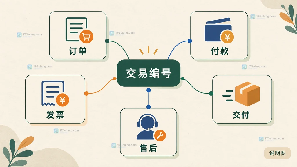 交易编号连接订单付款发票交付和售后的电子凭证组成说明图