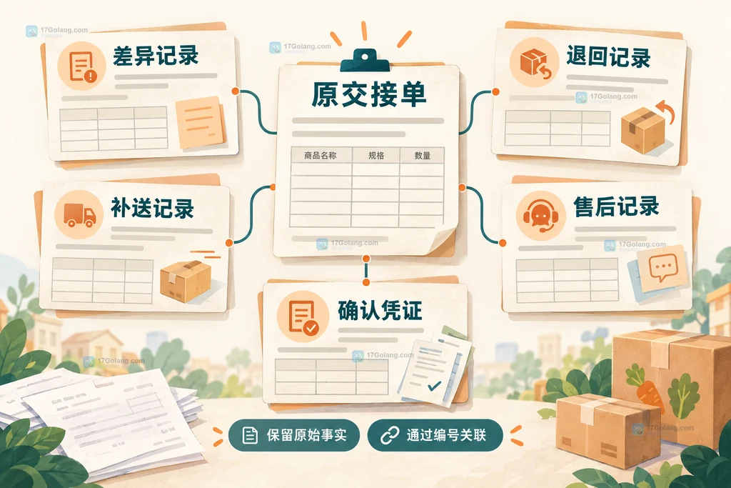原交接单与差异补送退回售后记录之间的关联说明图