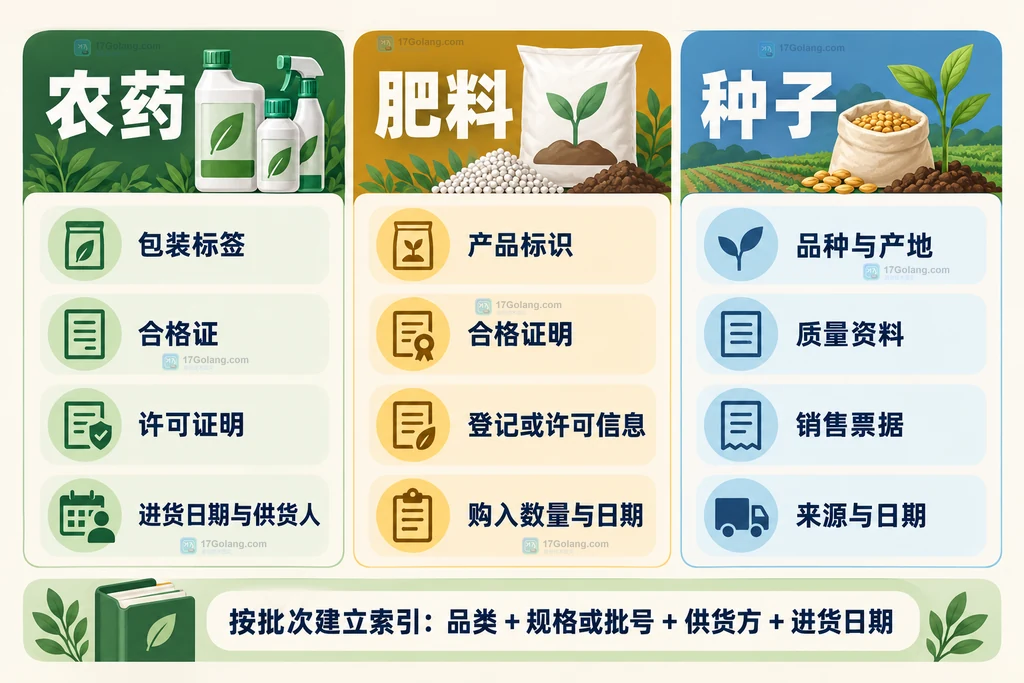 农药肥料种子按不同查验字段建立批次索引的品类对照说明图
