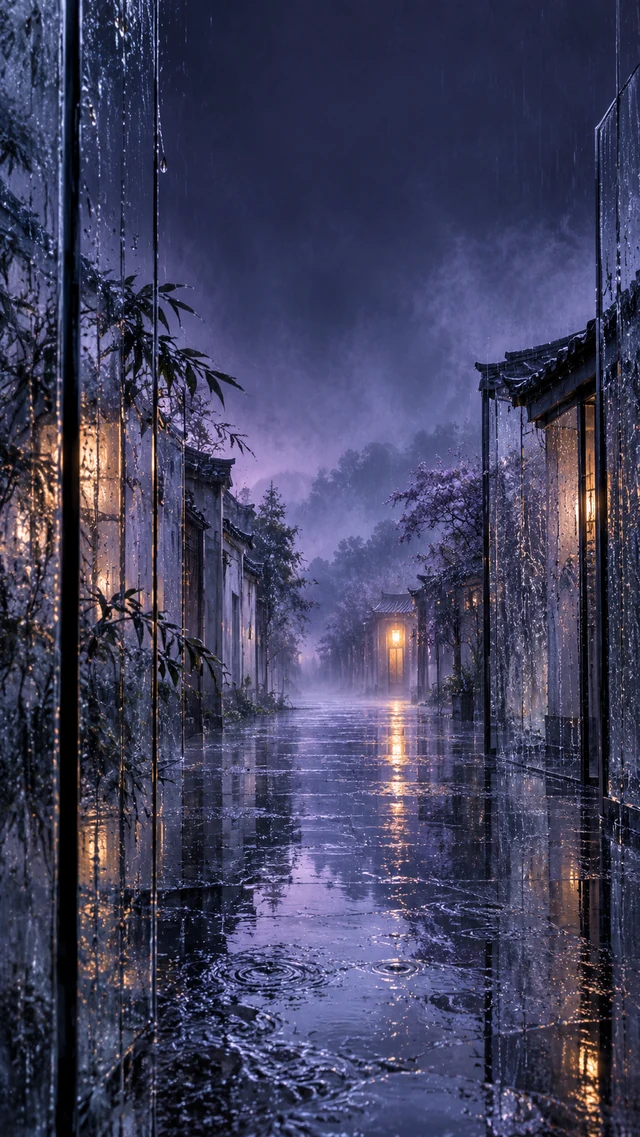 玻璃雨巷 怎样做蓝灰透明光影壁纸