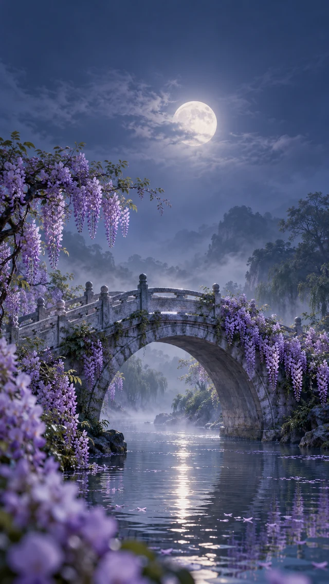 紫藤月桥 怎样做柔焦夜色拱桥壁纸