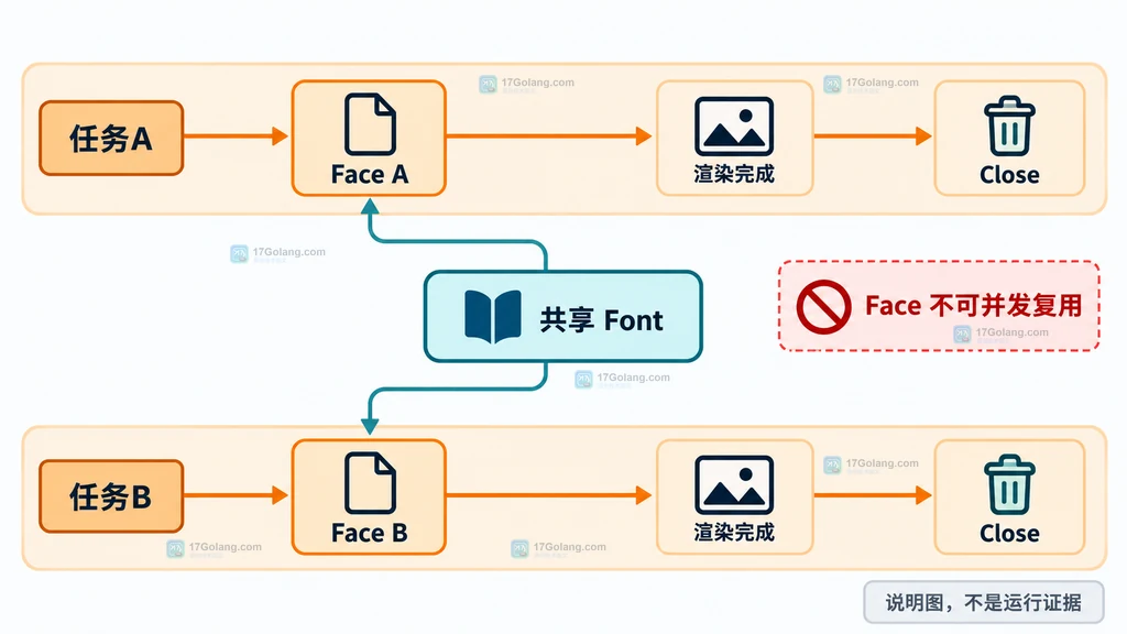 两个并发任务分别独占 Face 并在完成后关闭的生命周期说明图