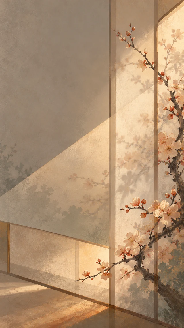 雾杏花屏 怎样做杏色花枝与半透屏风壁纸